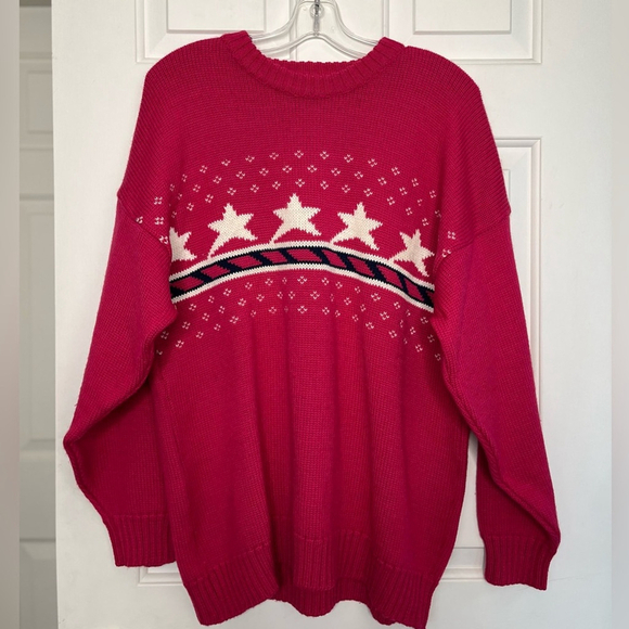 Vintage 100% Wool Pink Star Crewneck Sweater L Made in 🇨🇦 - Picture 3 of 14